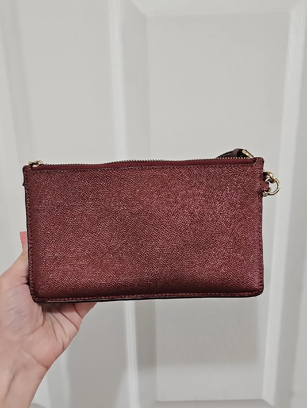 Coach Dark Red Metallic Large Wristlet